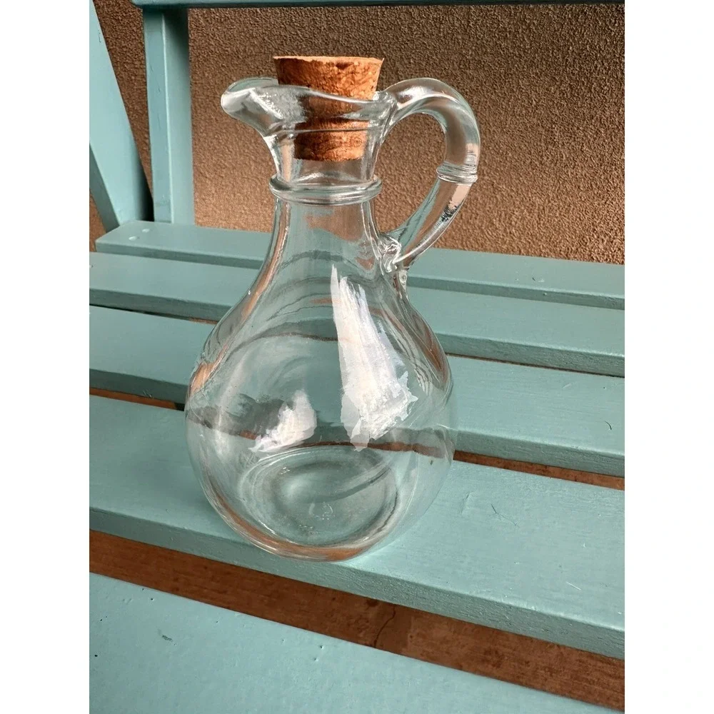 Small Simple Clear Glass‎ Cruet Oil Vinegar Dressing Cork Stopper 5 Tal